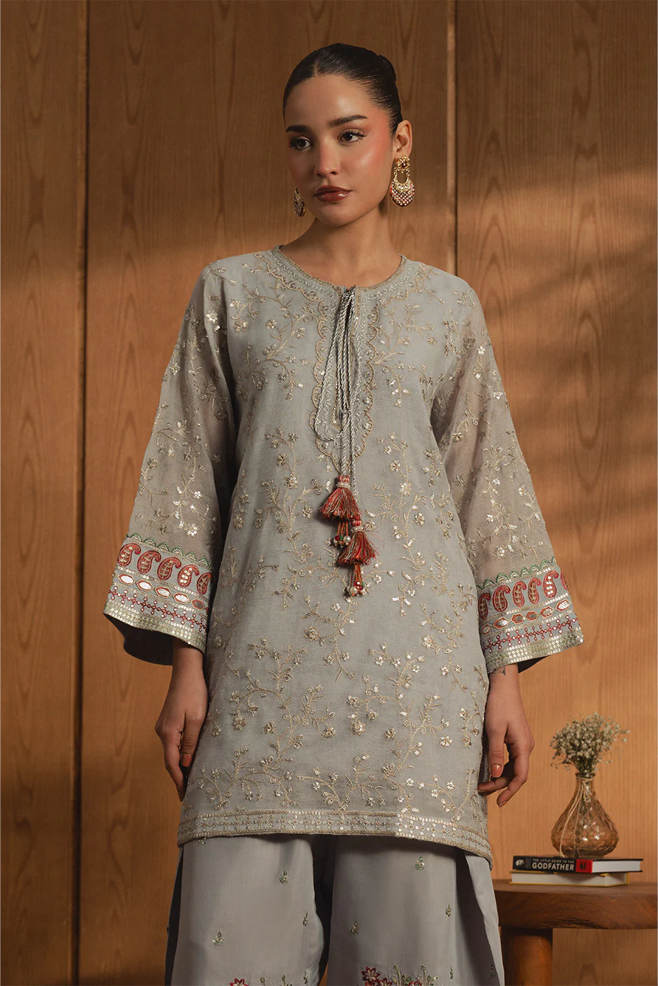 2 PIECE EMBROIDERED COTTON NET SUIT (LUXURY PRET) - Image 2