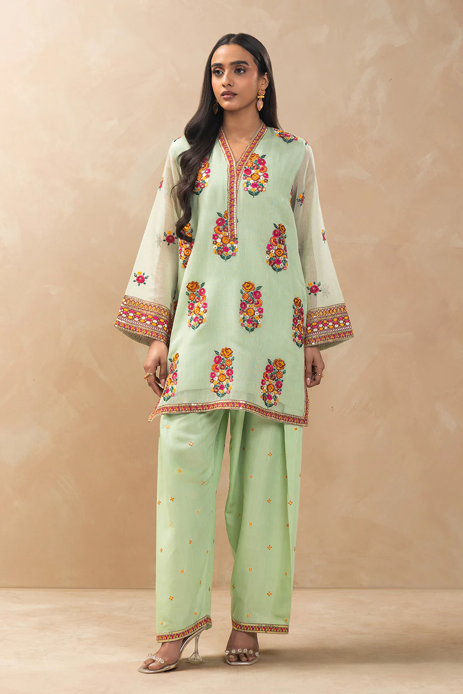 2 PIECE EMBROIDERED COTTON NET SUIT (LUXURY-PRET) - Image 2