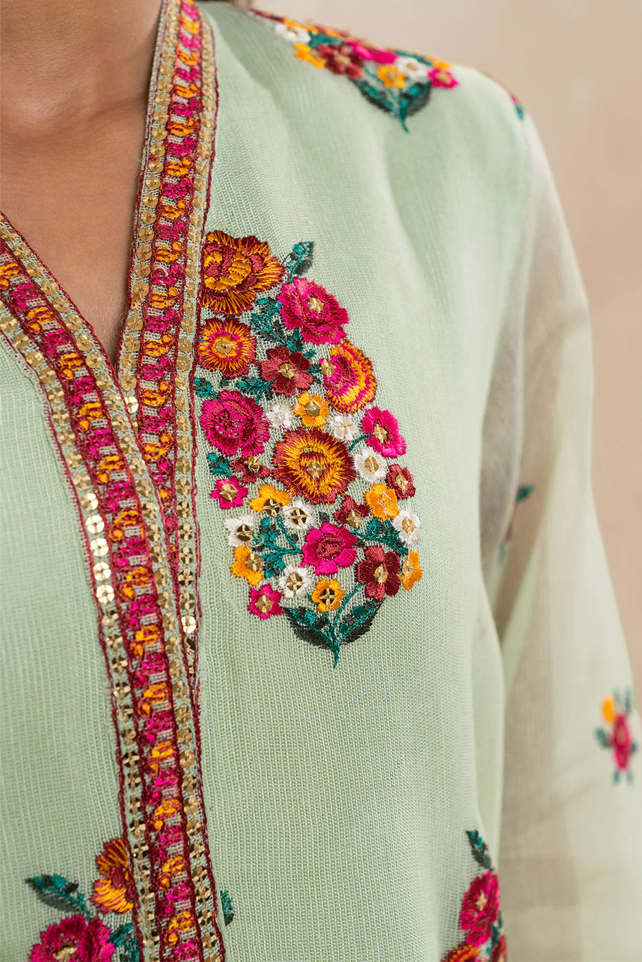 2 PIECE EMBROIDERED COTTON NET SUIT (LUXURY-PRET) - Image 5