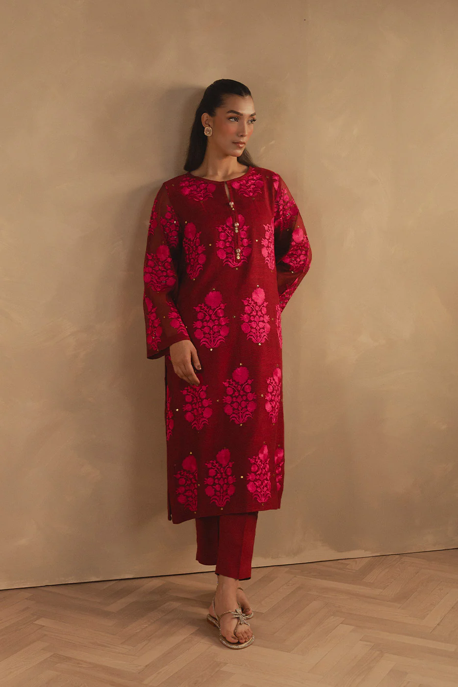 2 PIECE EMBROIDERED COTTON NET SUIT (LUXURY PRET) - Image 2