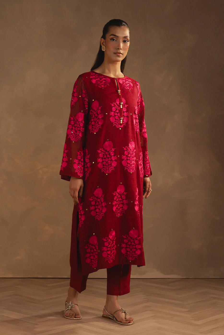 2 PIECE EMBROIDERED COTTON NET SUIT (LUXURY PRET) - Image 3