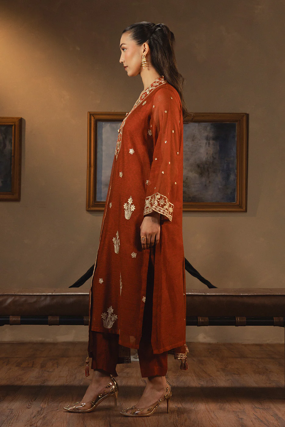 3 PIECE EMBROIDERED COTTON NET SUIT (LUXURY PRET) - Image 3