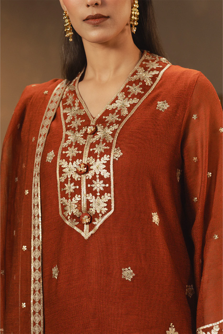 3 PIECE EMBROIDERED COTTON NET SUIT (LUXURY PRET) - Image 4