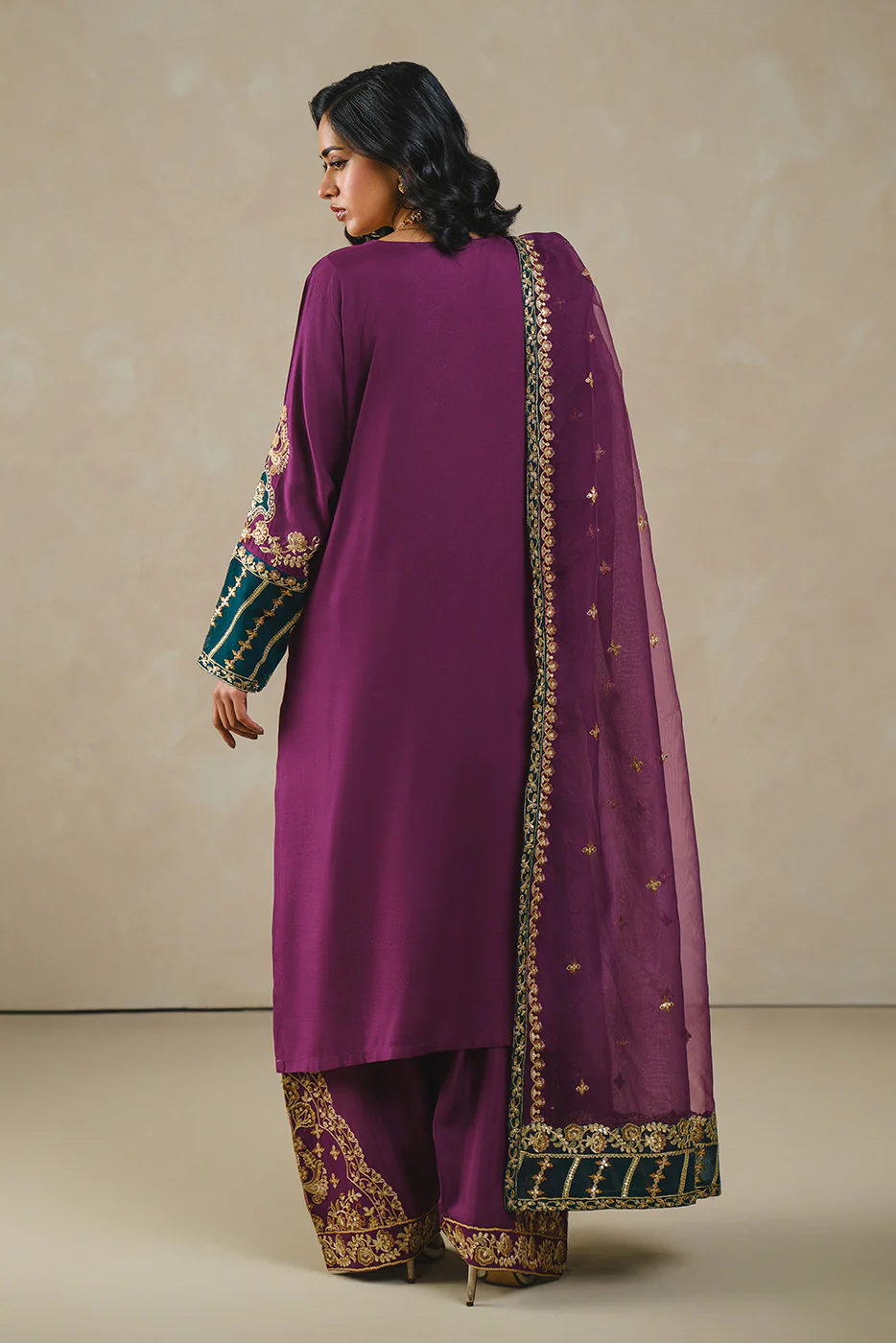 3 PIECE EMBROIDERED RAW SILK SUIT (LUXURY PRET) - Image 4