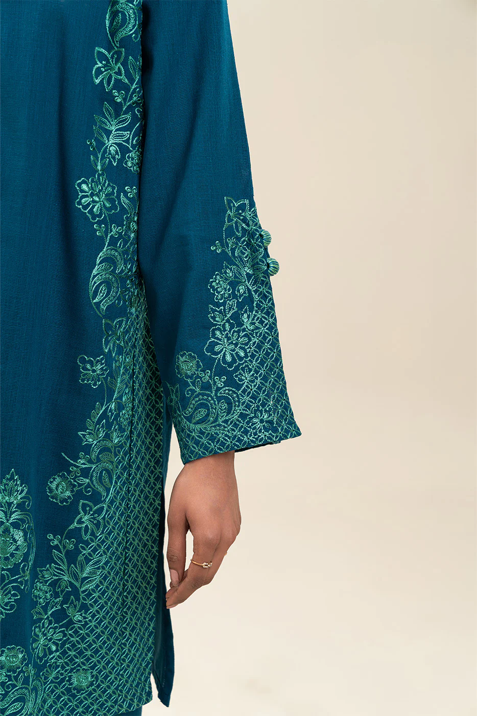 2 PIECE EMBROIDERED TWO WAY SLUB SUIT (PRET) - Image 3