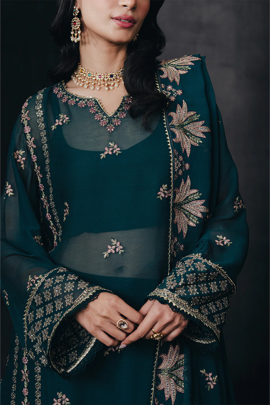 4 PIECE EMBROIDERED CHIFFON SUIT-SAPPHIRE WHISPER (UNSTITCHED) - Image 3