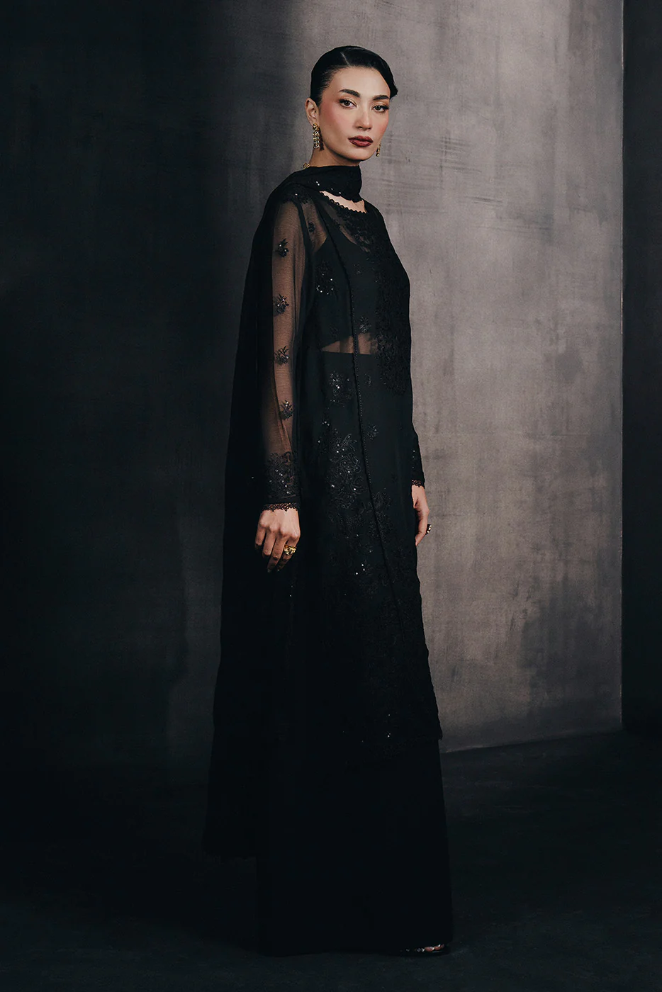 4 PIECE EMBROIDERED CHIFFON SUIT-MYSTIC VOID (UNSTITCHED) - Image 2