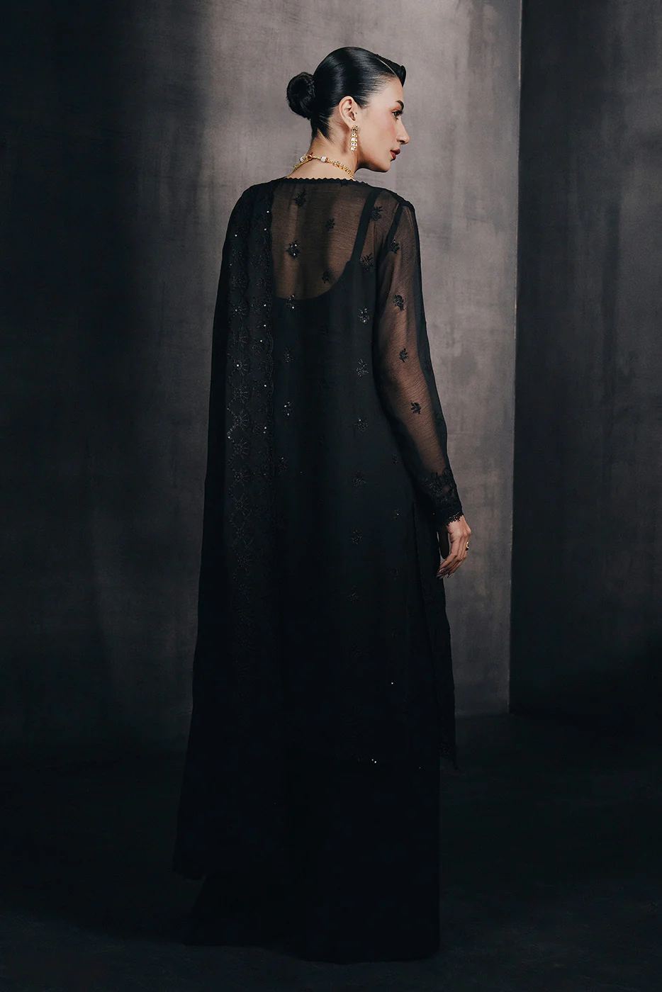 4 PIECE EMBROIDERED CHIFFON SUIT-MYSTIC VOID (UNSTITCHED) - Image 3