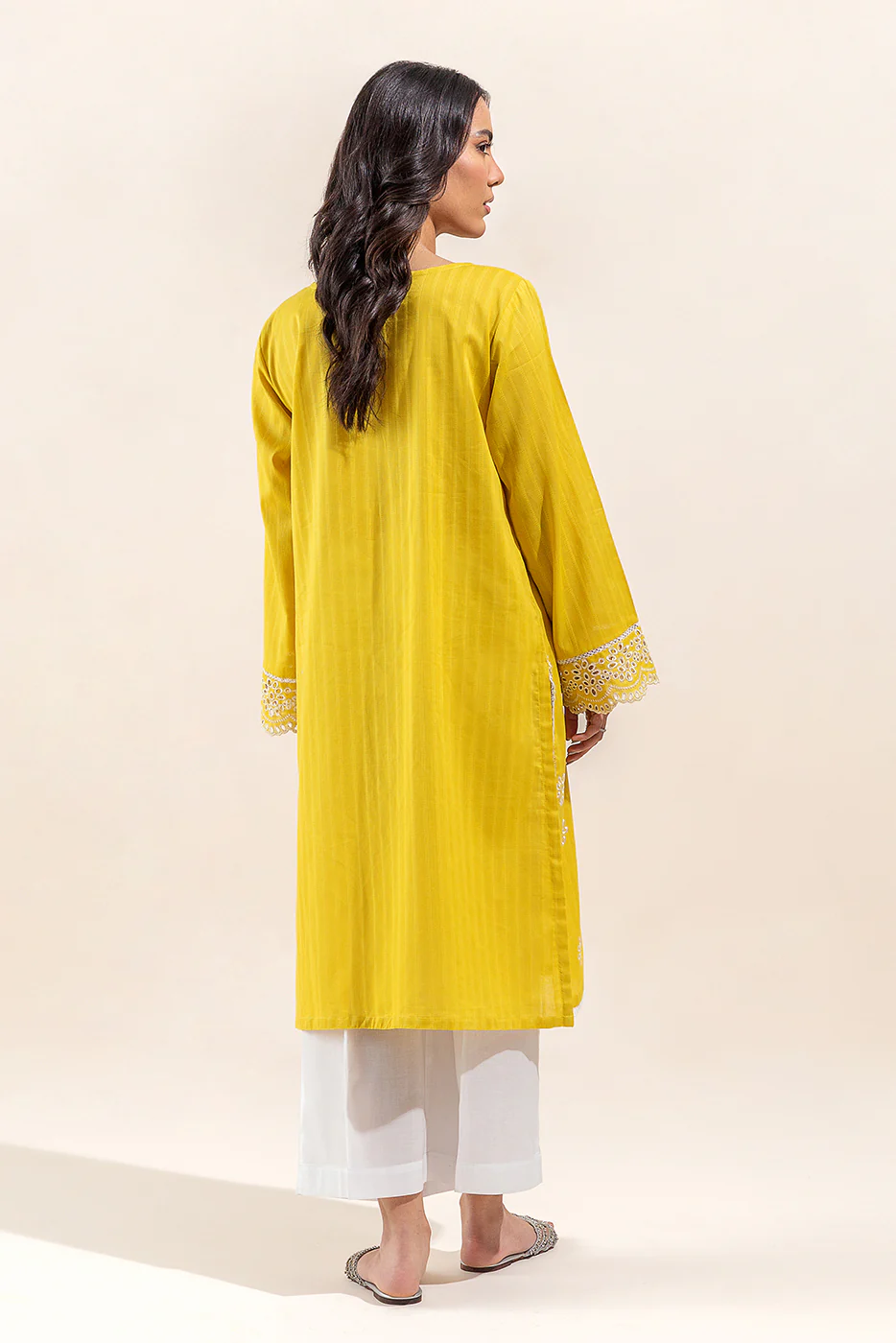 1 PIECE EMBROIDERED LENO KARRA SHIRT-MISTED YELLOW (UNSTITCHED) - Image 5