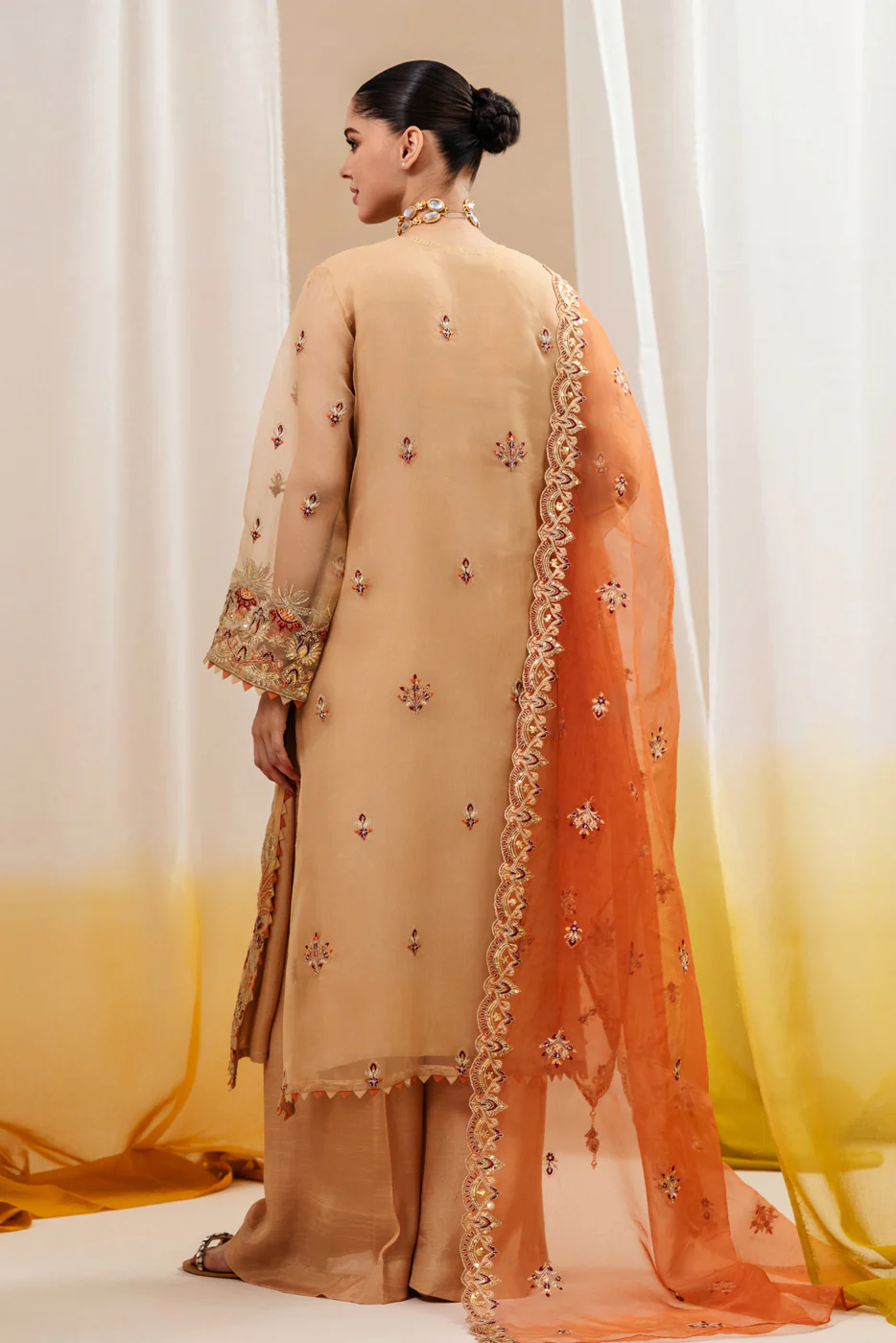 4 PIECE EMBROIDERED ORGANZA SUIT-SAFFRON BLOSSOM (UNSTITCHED) - Image 3
