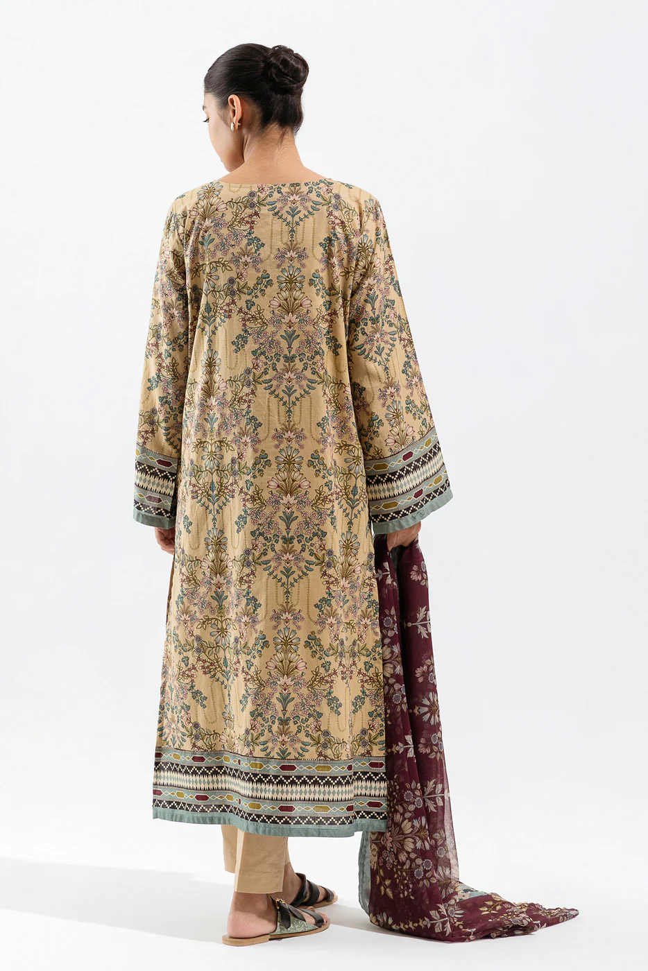 3 PIECE - EMBROIDERED LAWN SUIT - FAWN BLUSH - Image 3