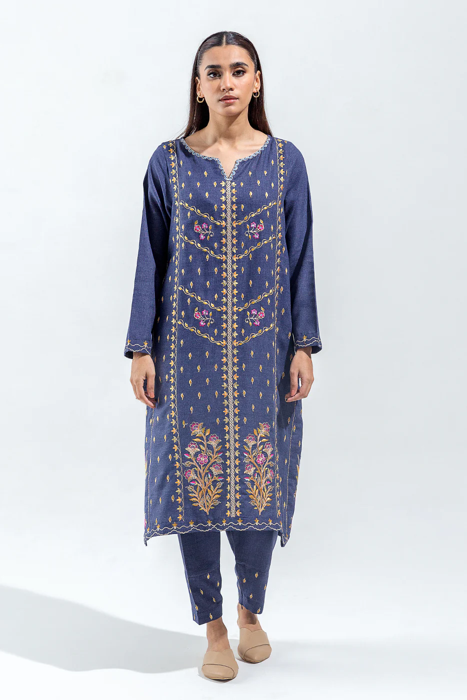 2 PIECE EMBROIDERED TWILL SUIT (PRET) - Image 2