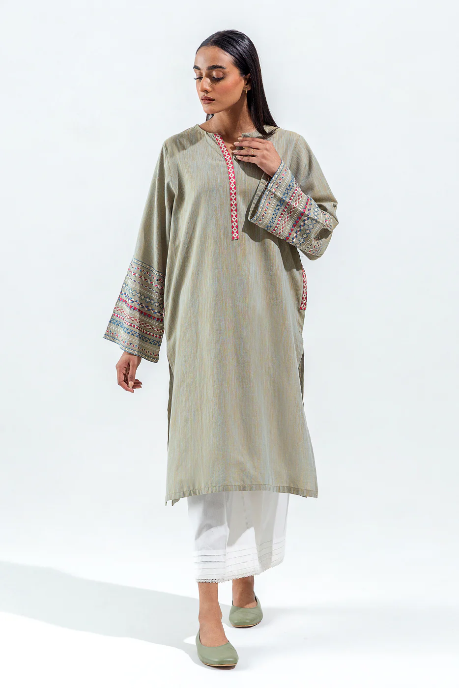 EMBROIDERED YARN DYED SHIRT (PRET) - Image 2