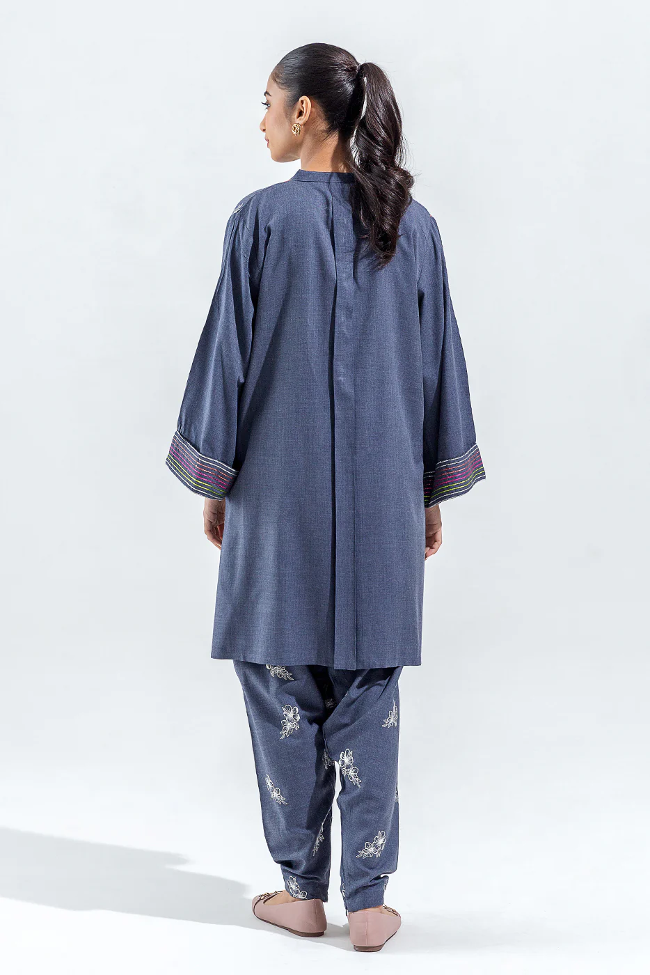 2 PIECE EMBROIDERED CHAMBRAY SUIT (PRET) - Image 3