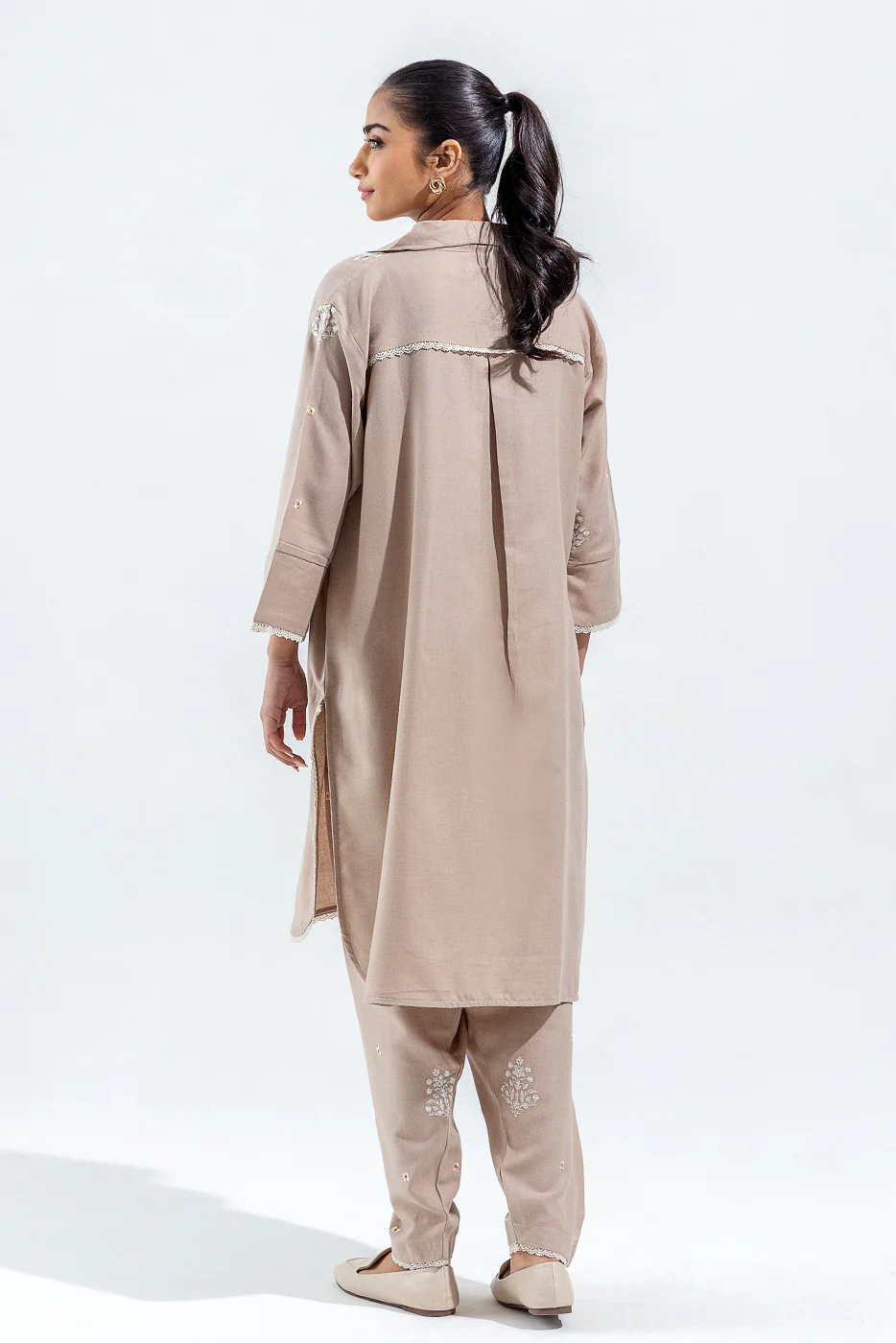 2 PIECE EMBROIDERED TWILL SUIT (PRET) - Image 4