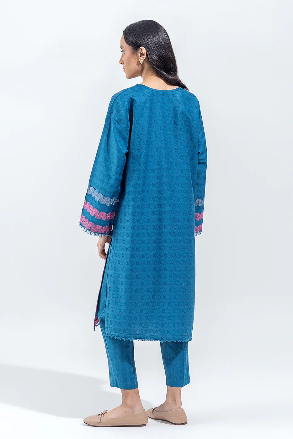 2 PIECE EMBROIDERED SELF JACQUARD SUIT (PRET) - Image 3