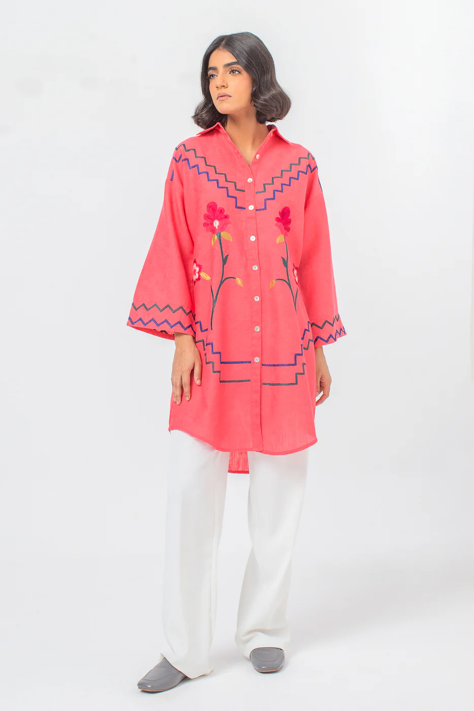 EMBROIDERED KHADDAR JACQUARD SHIRT (PRET) - Image 2