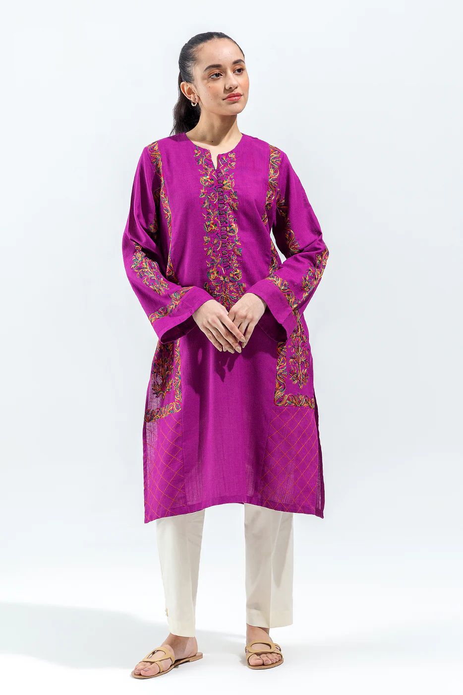 EMBROIDERED SLUB KHADDAR SHIRT (PRET) - Image 3