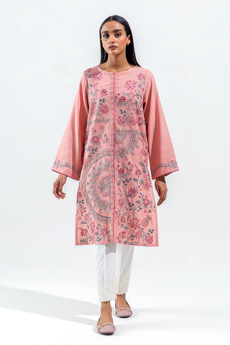 EMBROIDERED SLUB KHADDAR SHIRT (PRET) - Image 2