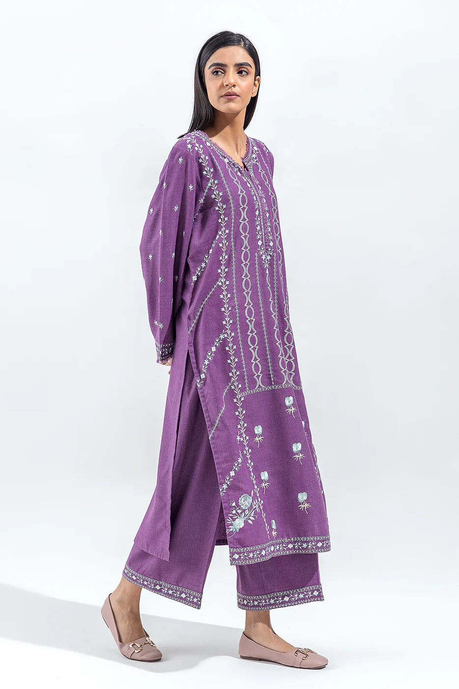 2 PIECE EMBROIDERED TWILL SUIT(PRET) - Image 3