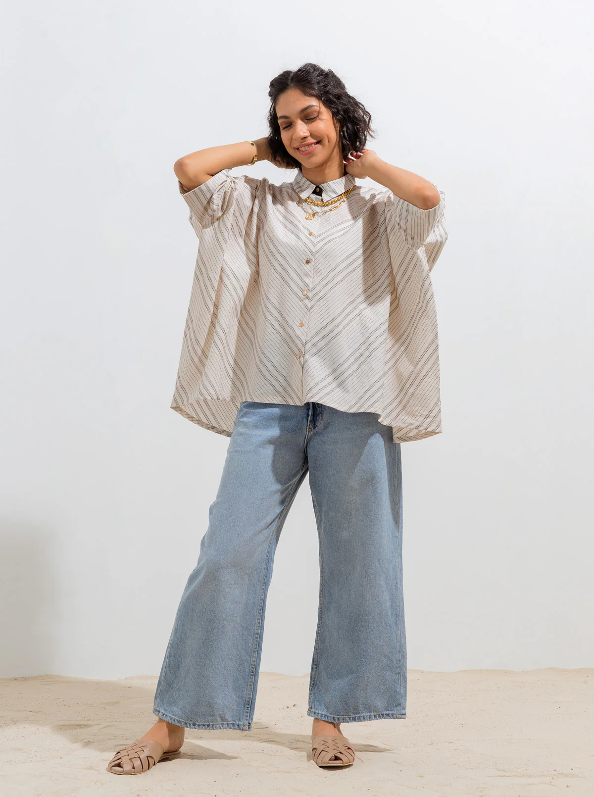 OFF-WHITE STRIPED BOXY COLLAR SHIRT - Image 3