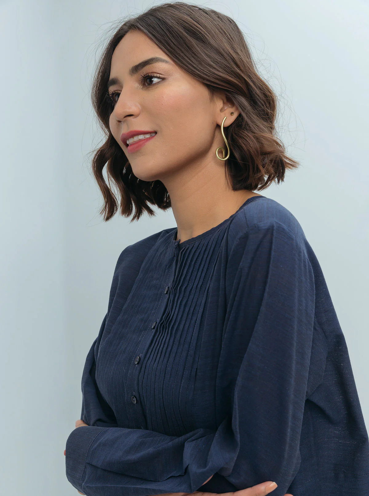BLUE PLEATED YOKE TOP - Image 3
