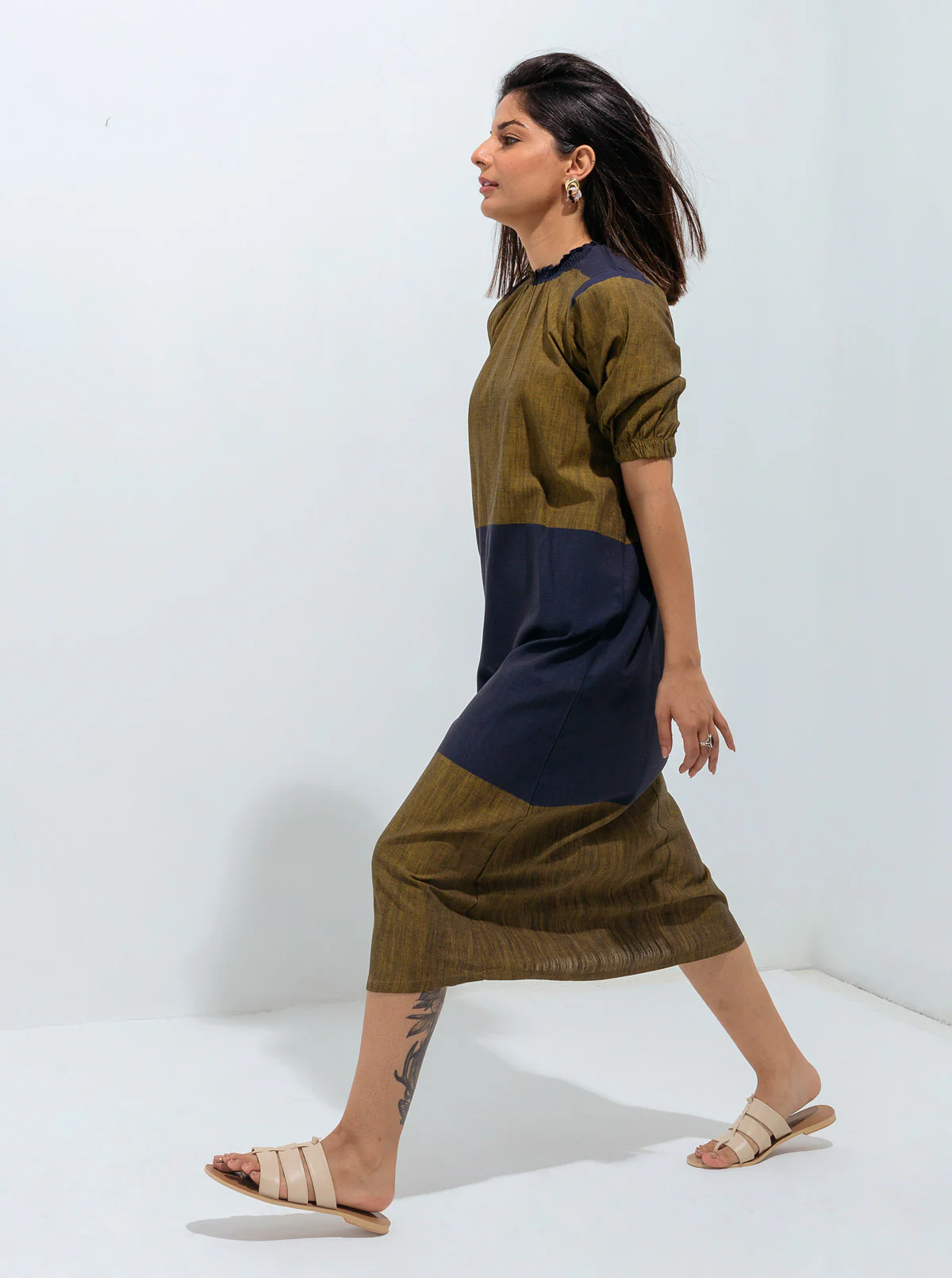 SMOCKED NECKLINE STRIPED DRESS - Image 2