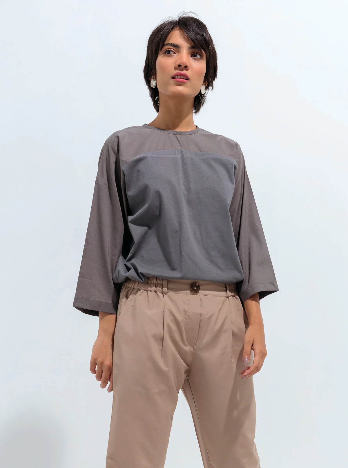 GRAY JERSEY YOKE TOP - Image 3