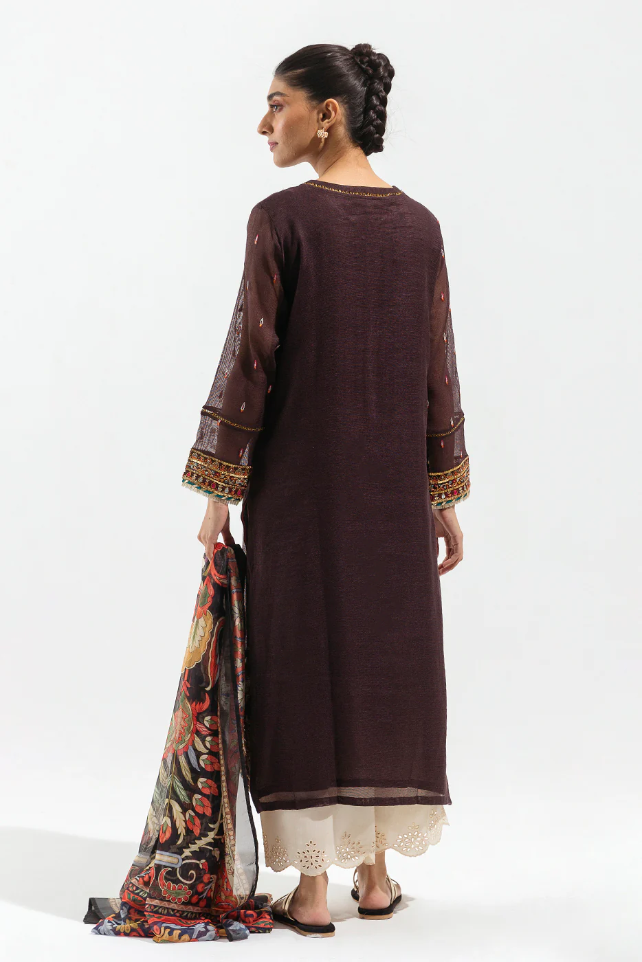 2 PIECE EMBROIDERED COTTON NET SUIT (LUXURY PRET) - Image 3