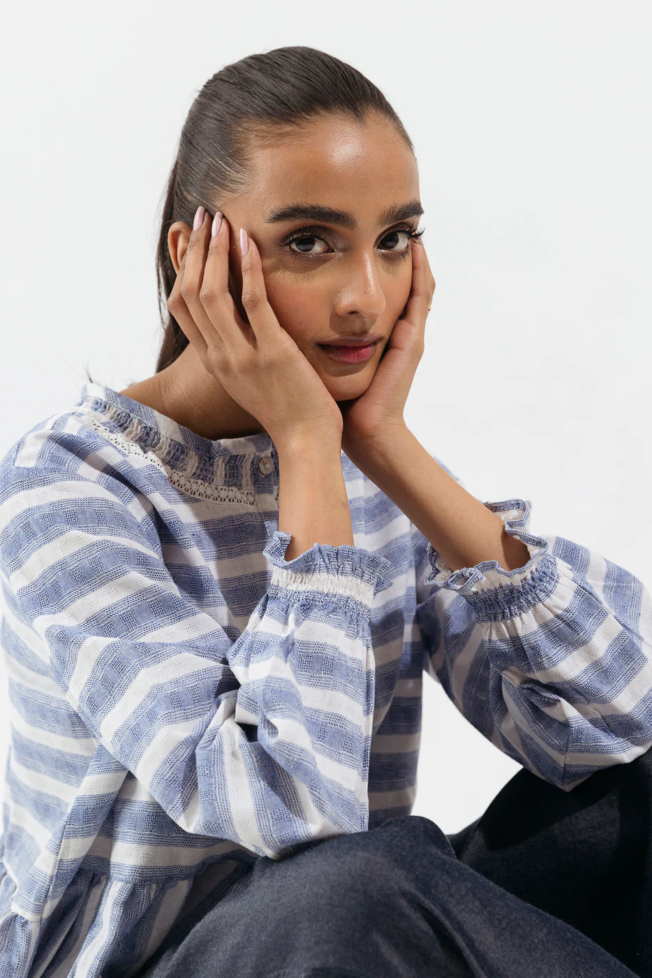 BLUE STRIPED PEPLUM TOP - Image 2