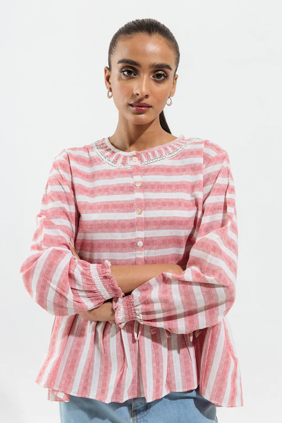 RED STRIPED PEPLUM TOP - Image 3