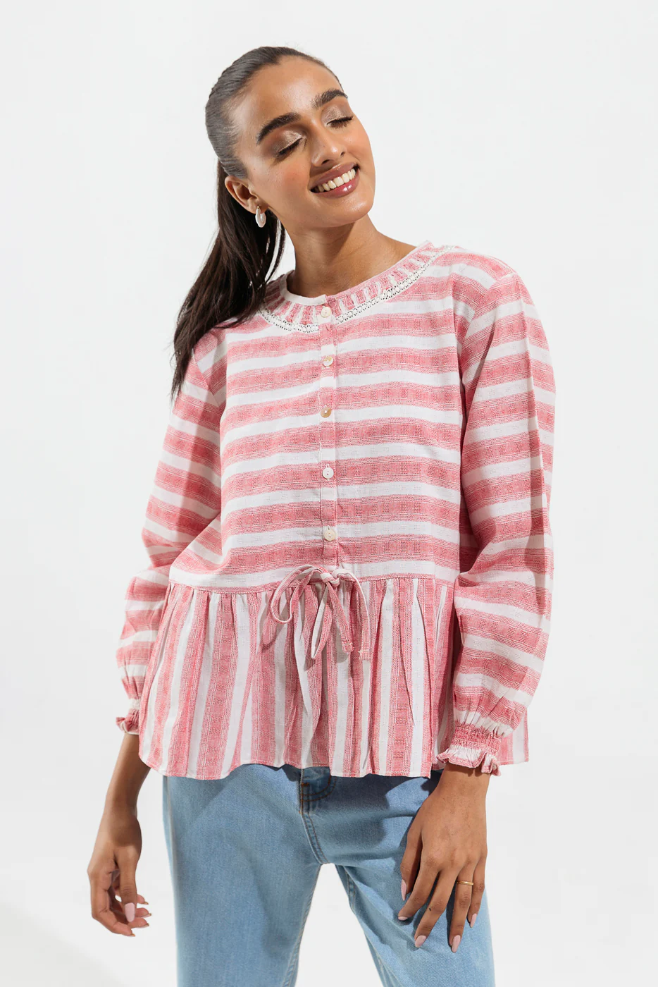 RED STRIPED PEPLUM TOP - Image 4