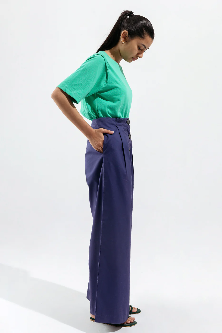 BLUE WIDE LEG HIGH RISE PANTS - Image 3