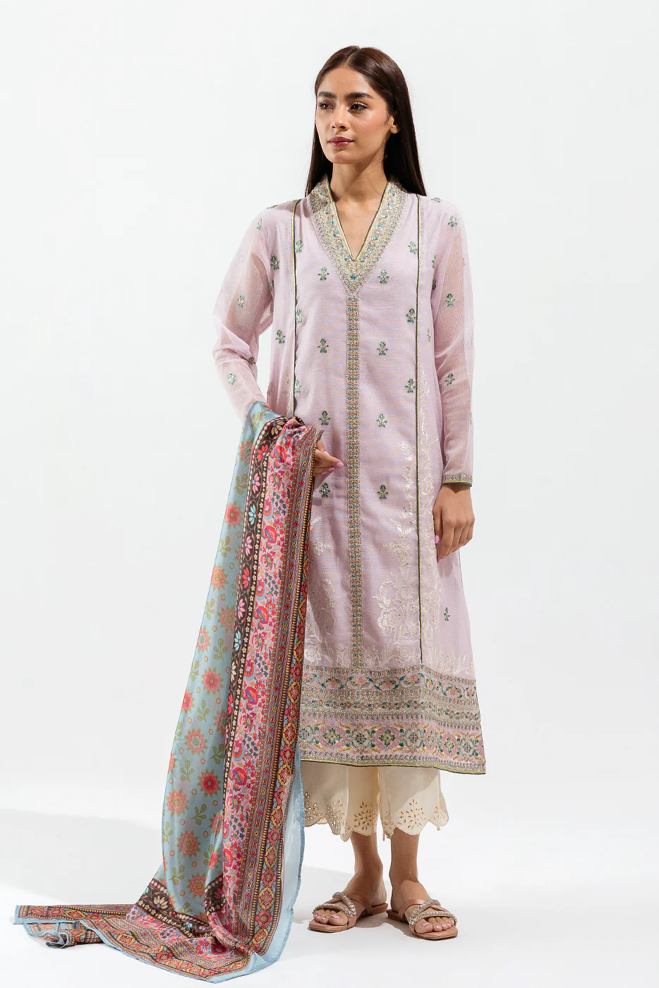 2 PIECE EMBROIDERED COTTON NET SUIT (LUXURY PRET) - Image 2