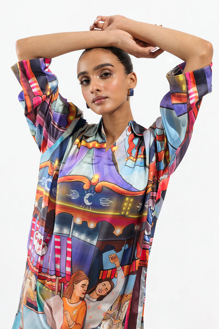PRINTED COLLARED LONG DRESS - Image 2