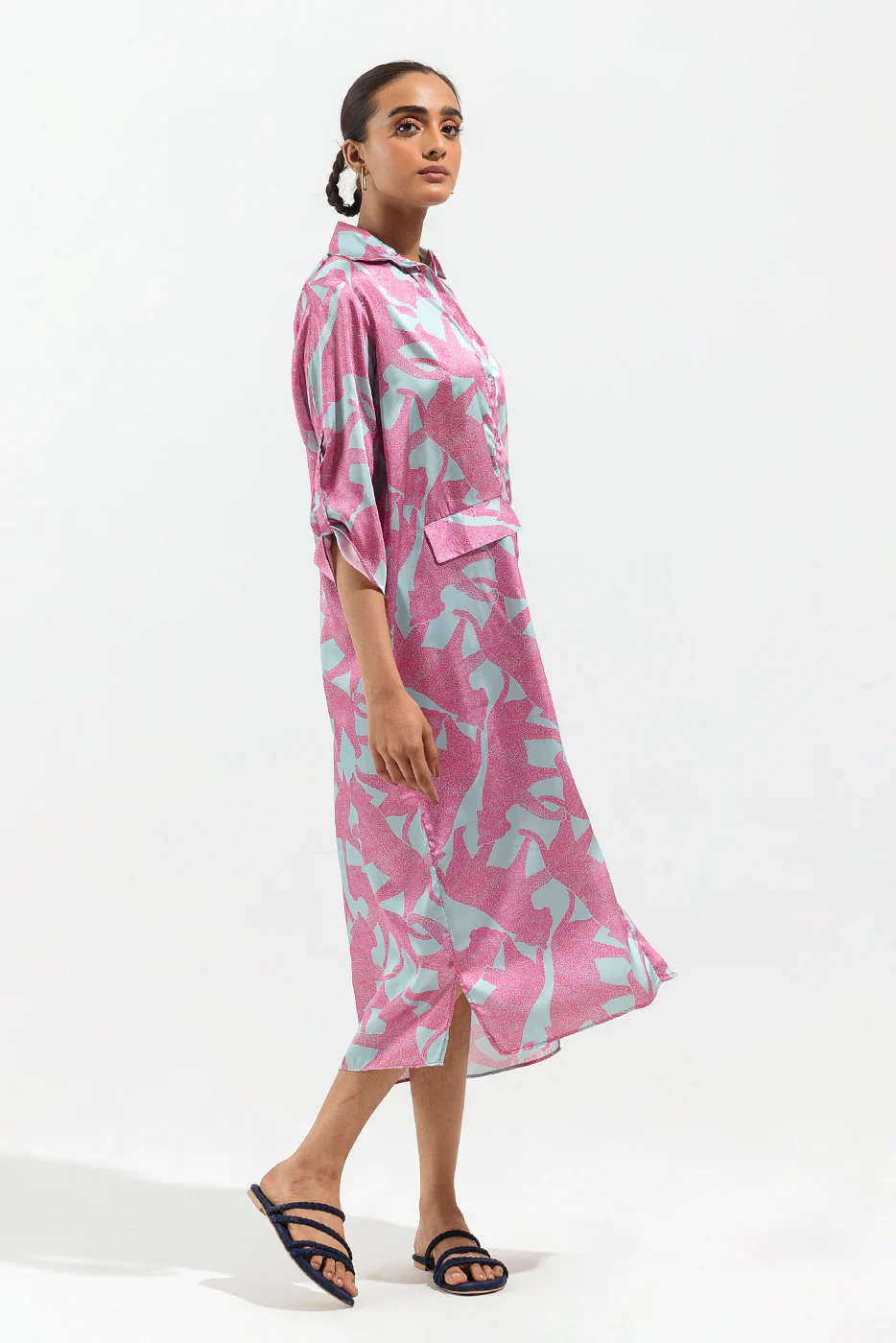 POWDER BLUE PRINTED SILK LONG TUNIC - Image 4