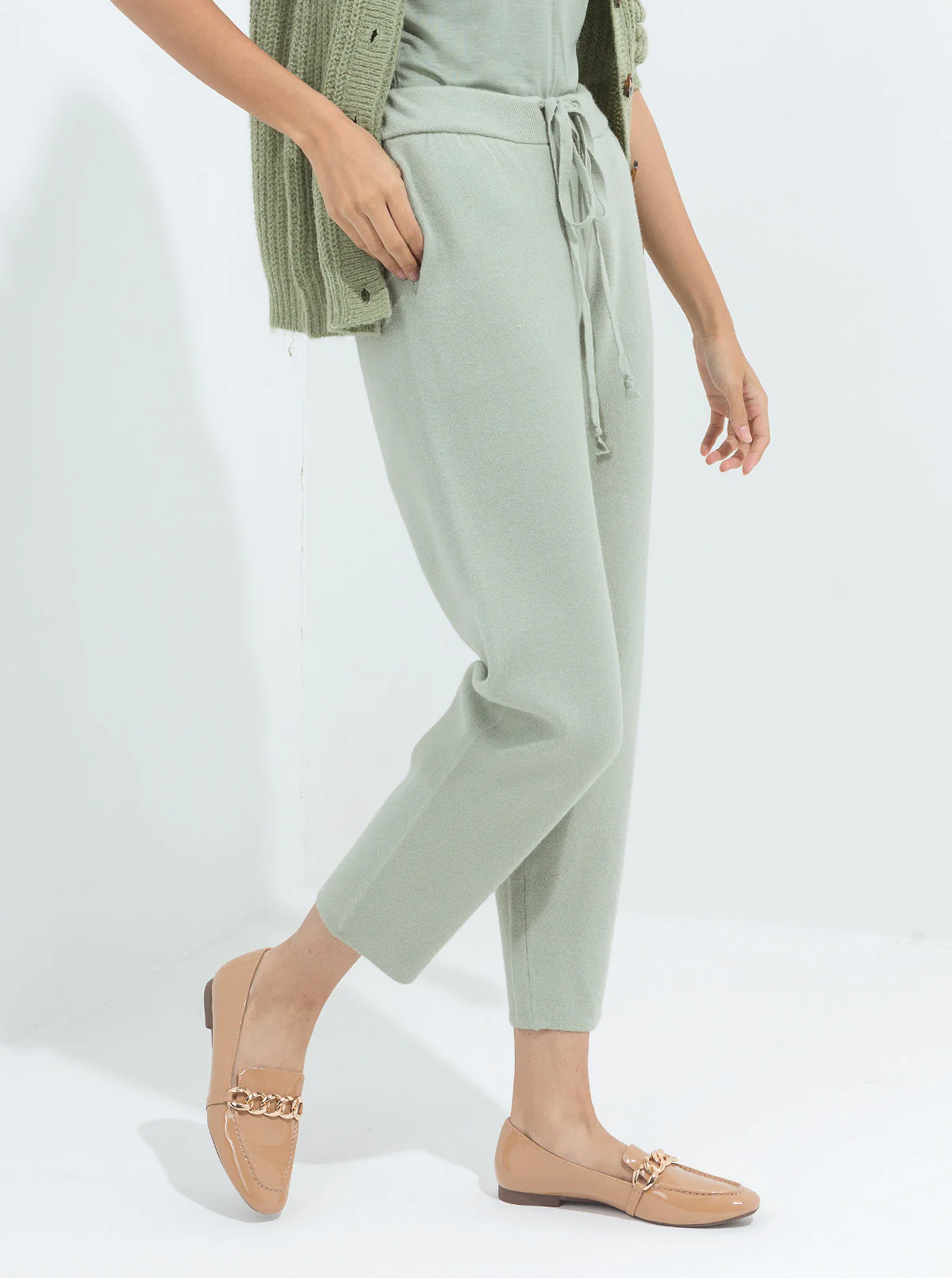 JADE GREEN SWEATER KNIT STRAIGHT PANTS - Image 2