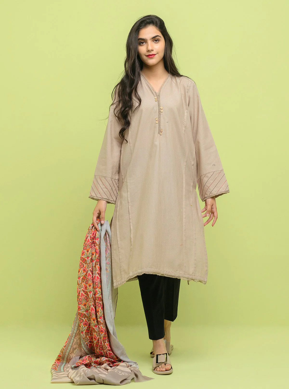 Printed Shirt With Shawl - Image 3