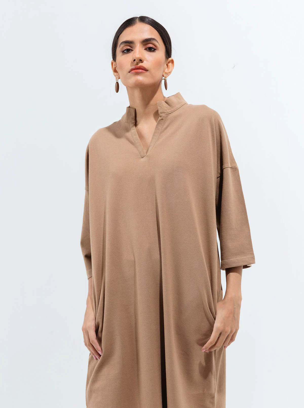 TAN TEXTURED KNIT LONG TUNIC - Image 2