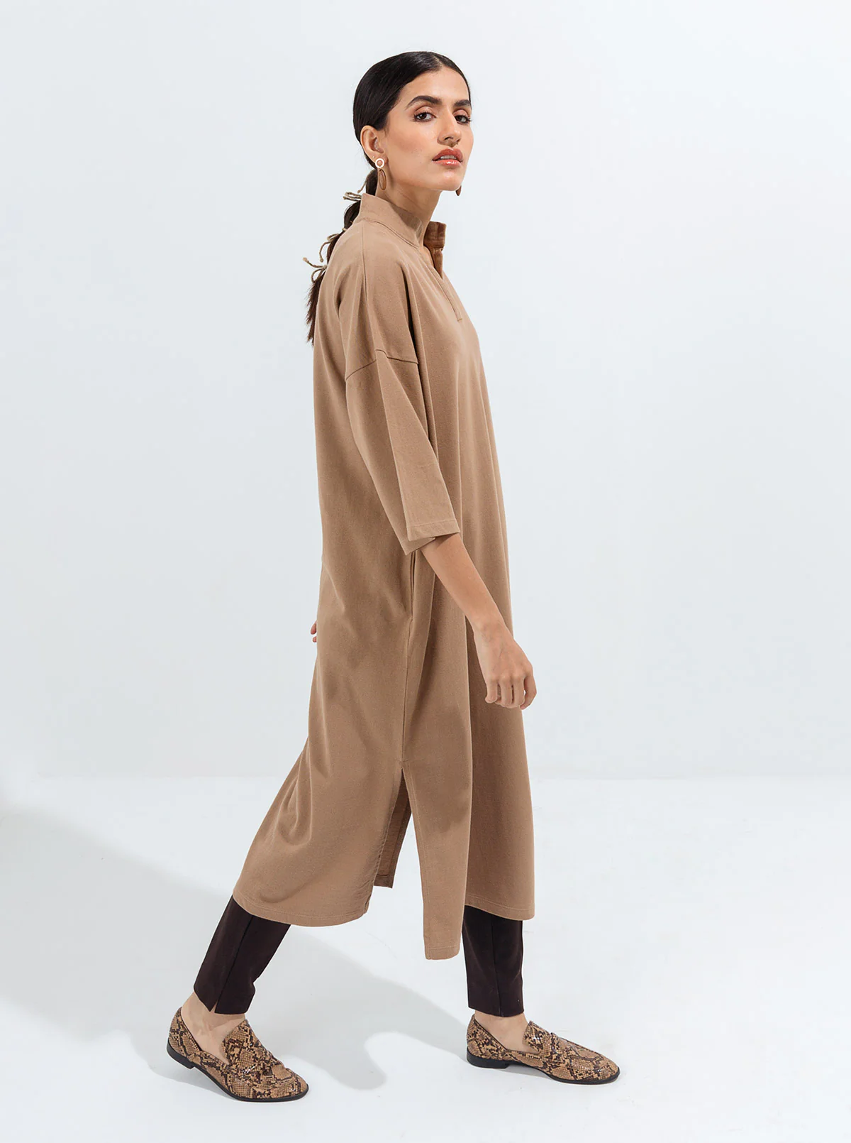 TAN TEXTURED KNIT LONG TUNIC - Image 4