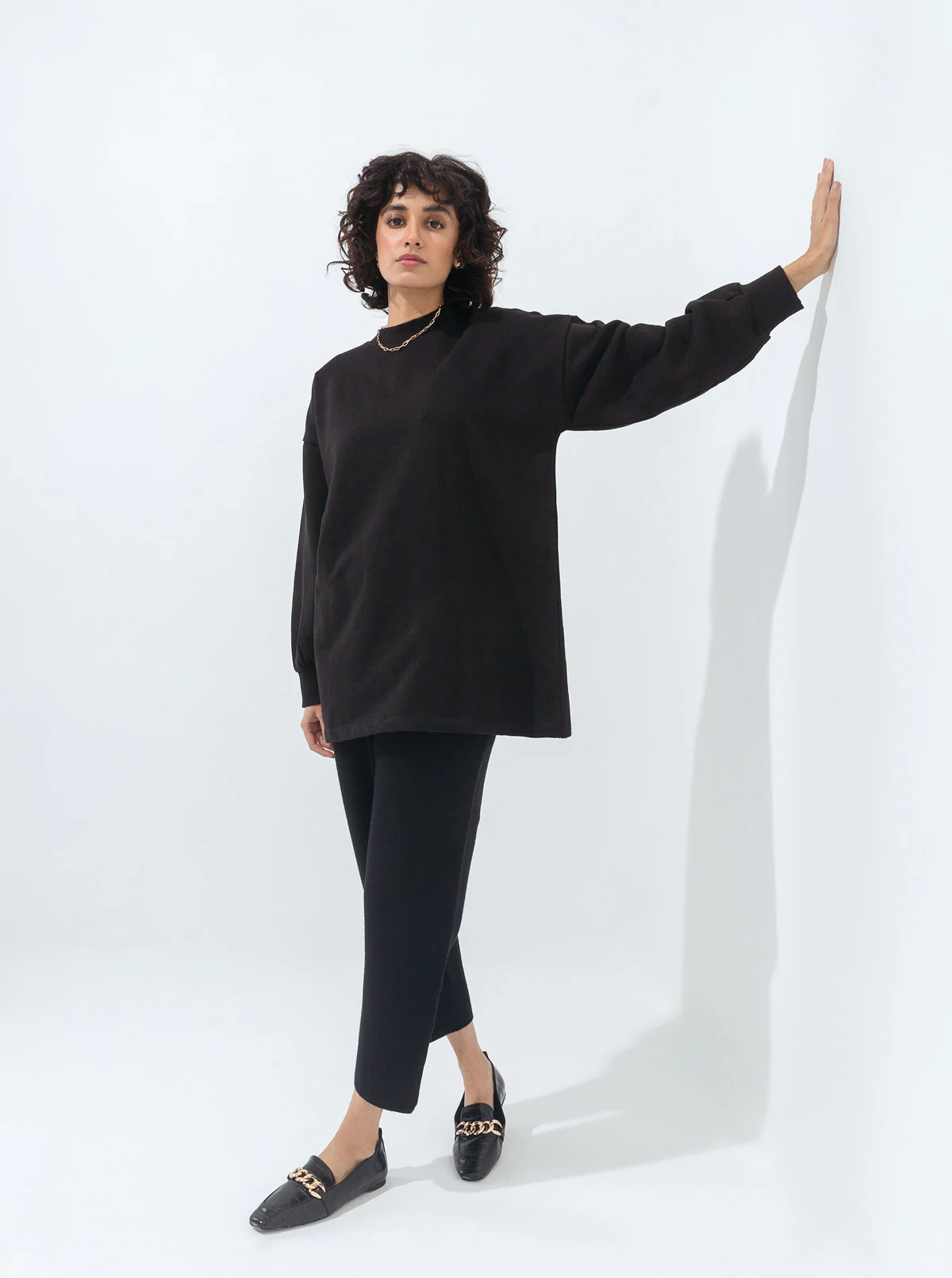 BLACK MOCK NECK FLEECE SWEATSHIRT - Image 2