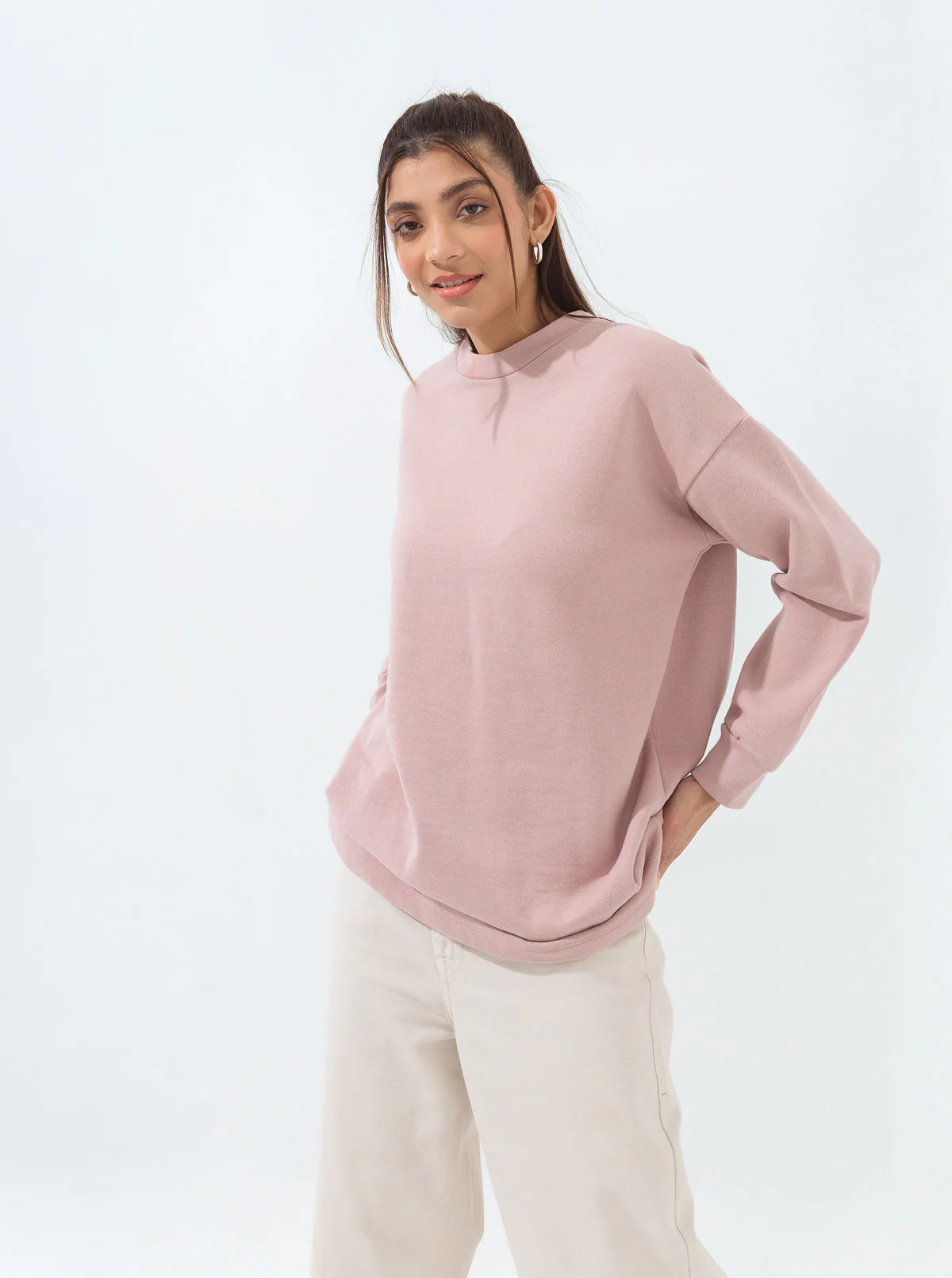 BLUSH PINK MOCK NECK FLEECE SWEATSHIRT - Image 2