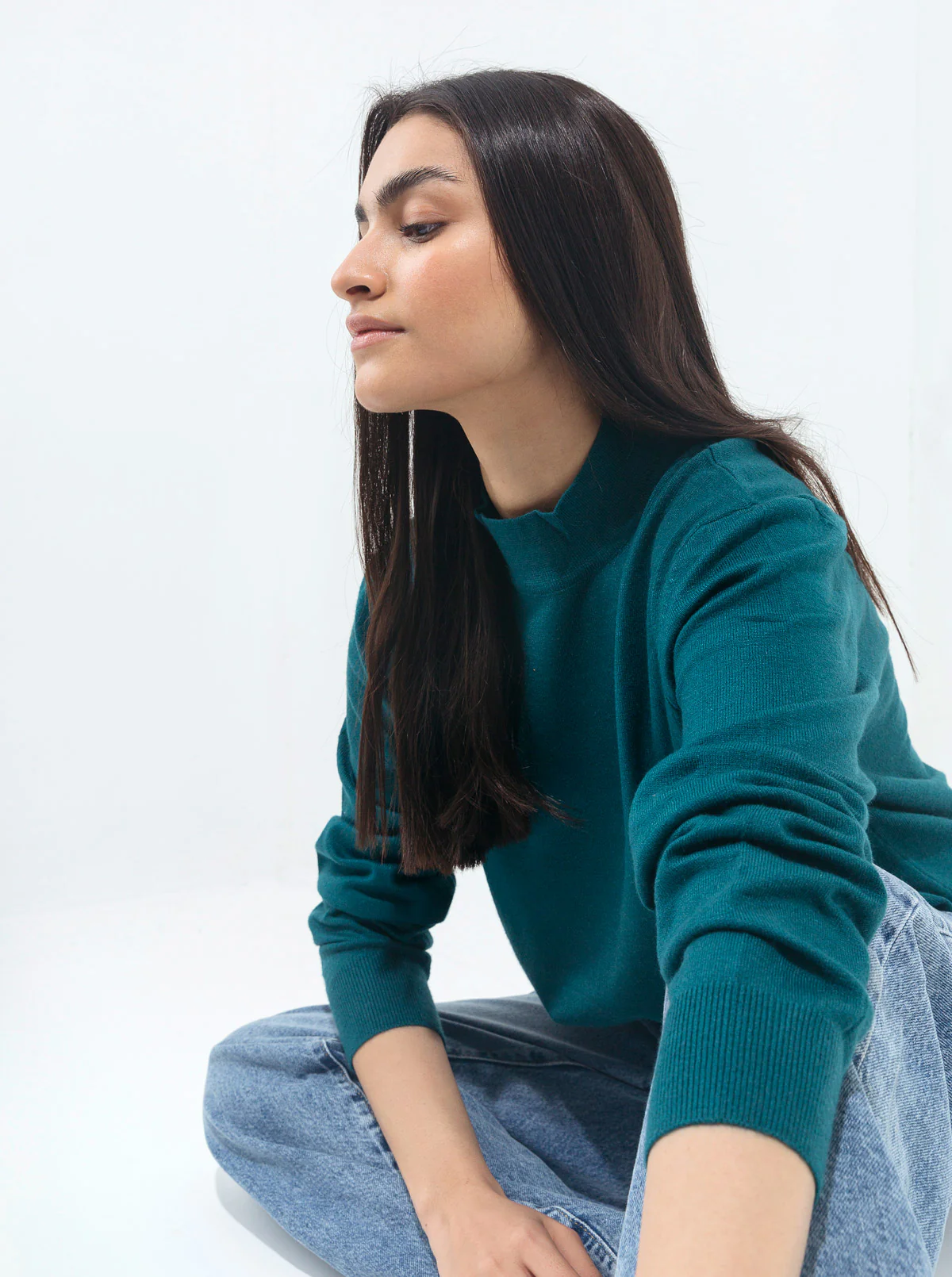 TURQUOISE FINE KNIT PULLOVER - Image 3
