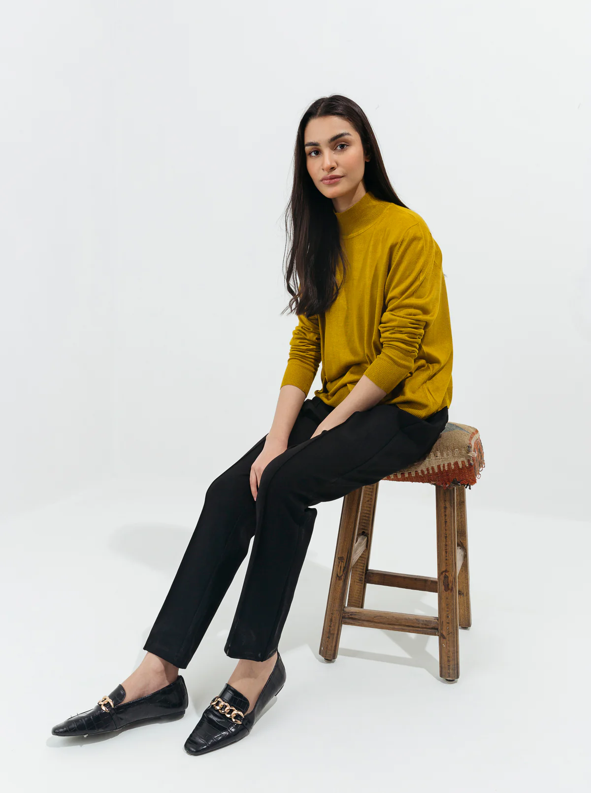 BLACK BI-STRETCH STRAIGHT PANTS - Image 2