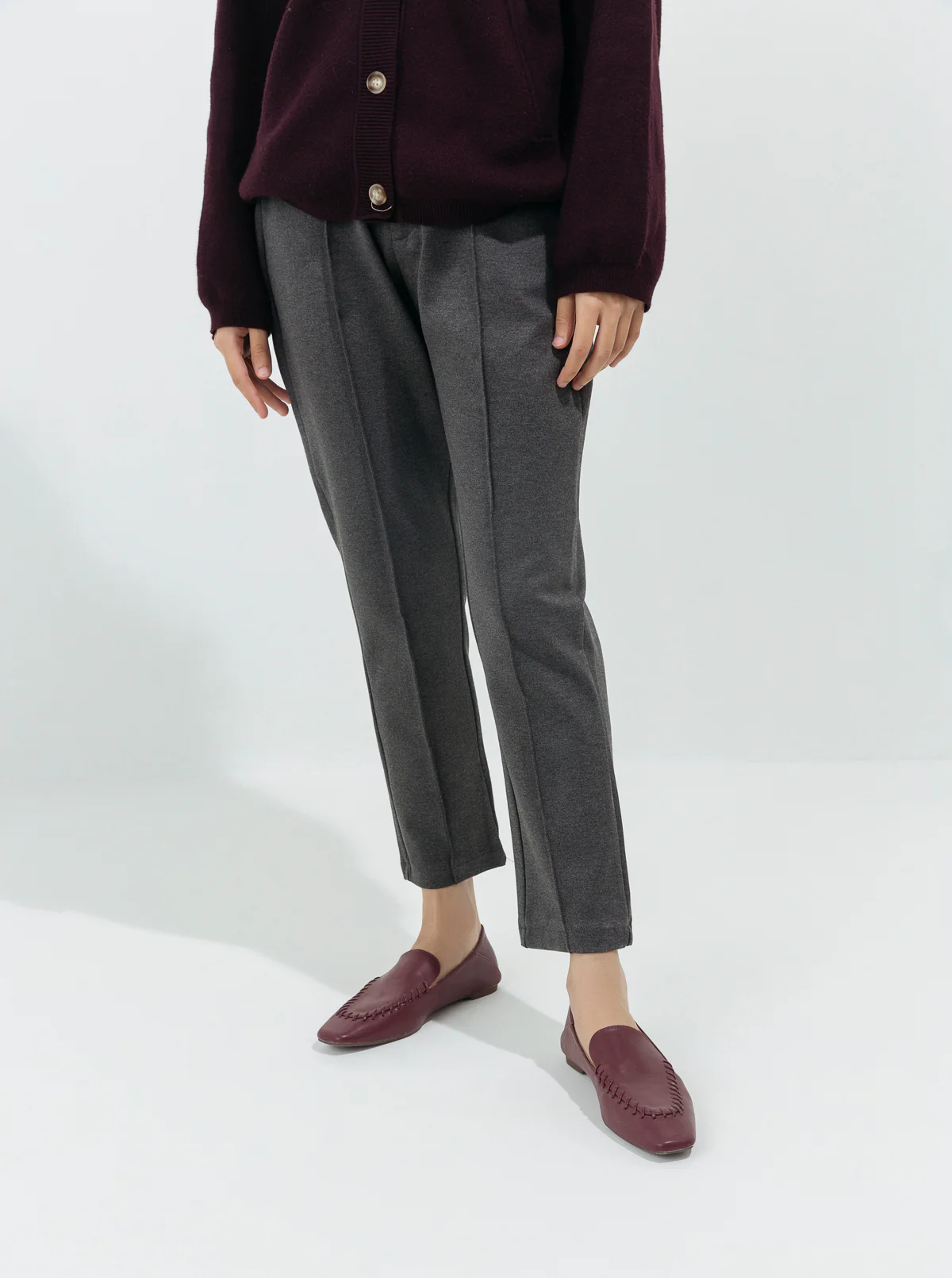 MELANGE GRAY BI-STRETCH STRAIGHT PANTS - Image 2