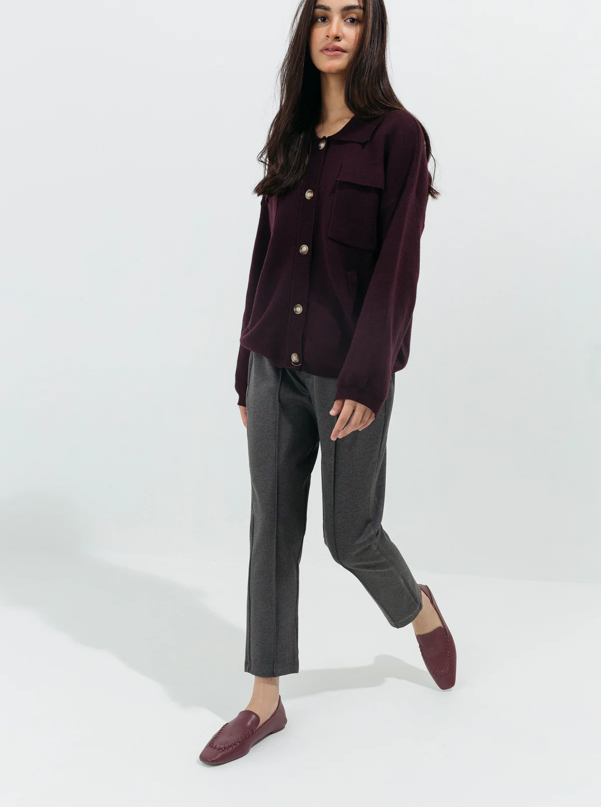 MELANGE GRAY BI-STRETCH STRAIGHT PANTS - Image 3