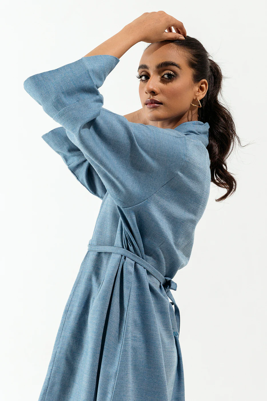 BLUE SHAWL COLLAR LONG TUNIC - Image 3