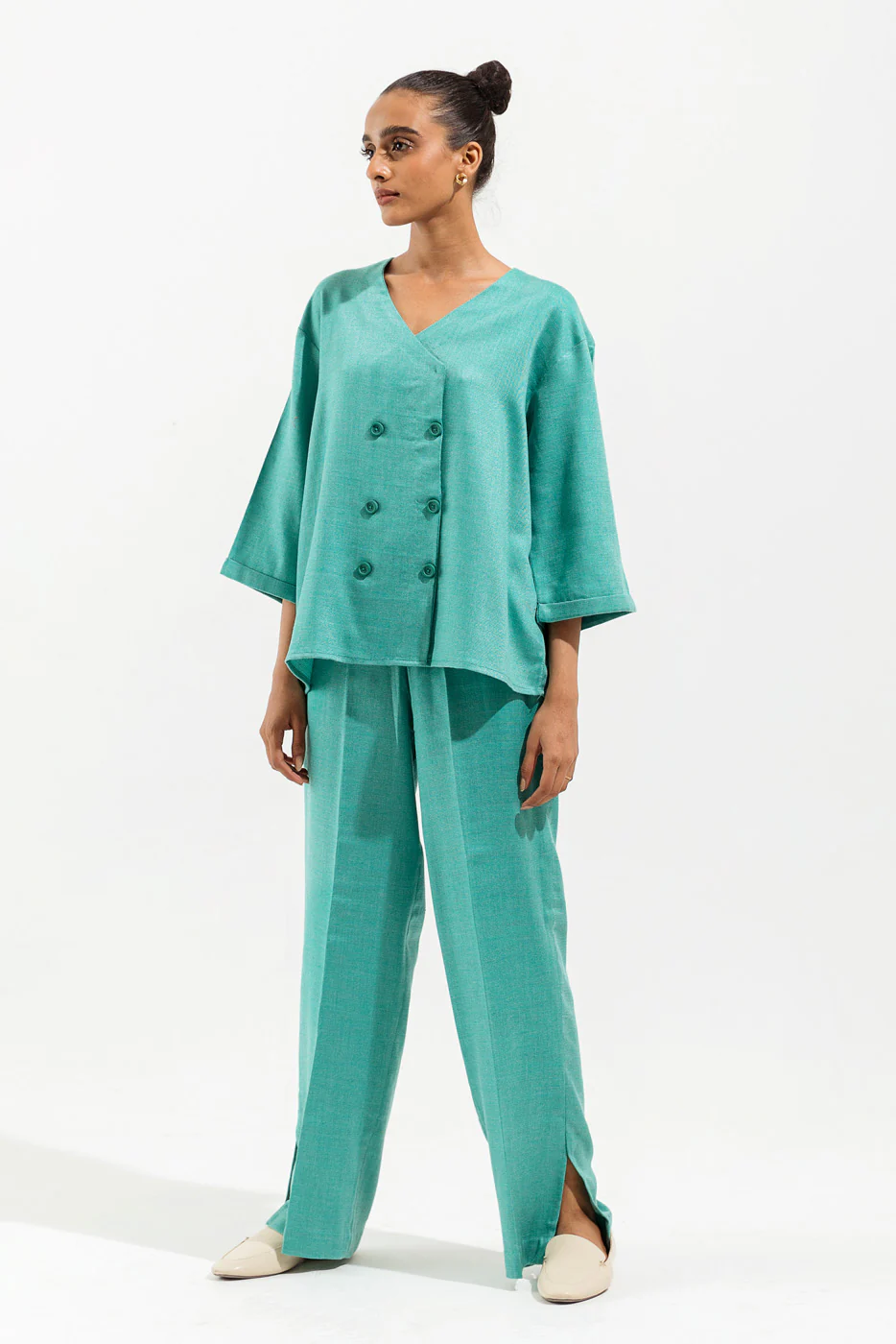 TURQUOISE BUTTONED CO-ORD SET - Image 2