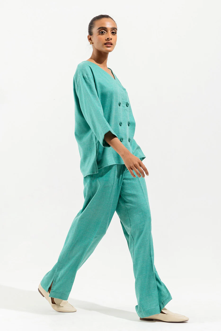 TURQUOISE BUTTONED CO-ORD SET - Image 3