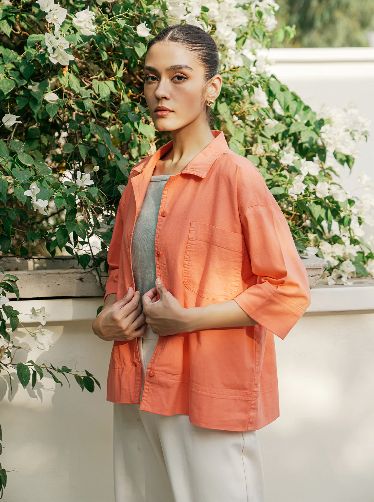 ORANGE DENIM BUTTON DOWN SHIRT - Image 2
